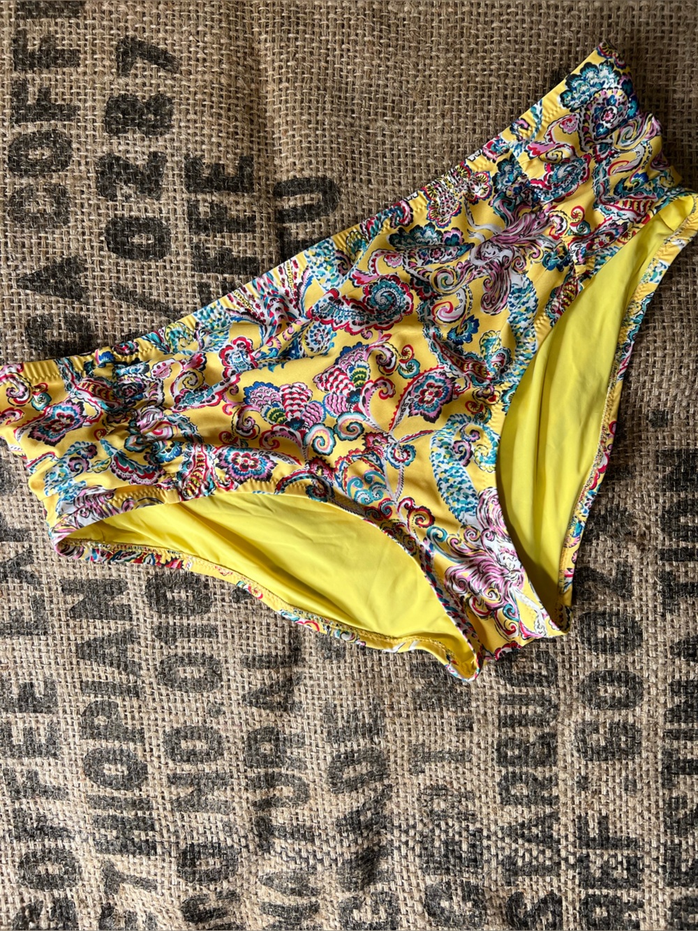 Anthropologie Yellow Paisley-Print Bikini Bottoms with Multicolor Accents